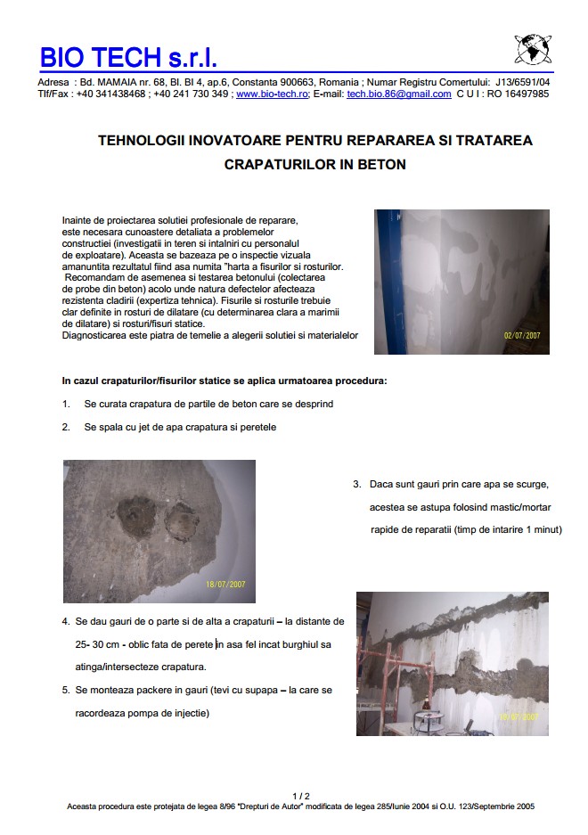 Repararea si tratarea crapaturilor in beton